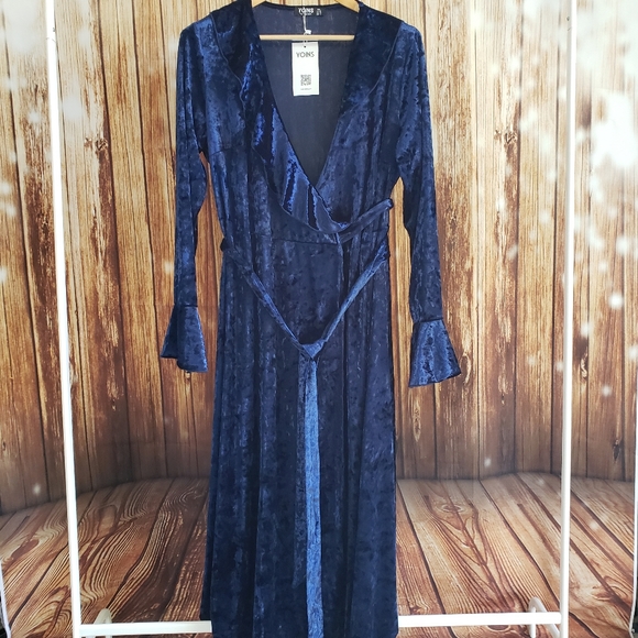 NWT Yoins Blue Velvet Wrap Dress XXL - Picture 4 of 5